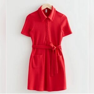 & Other Stories Fitted Collared Mini Dress in Red XS